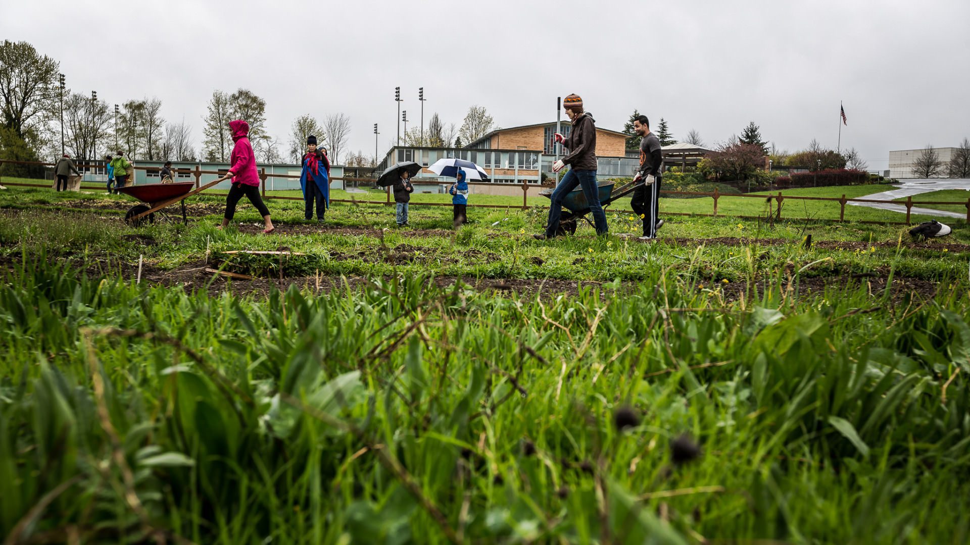 Gardeners planting in Namaste Garden in Tukwila, WA.