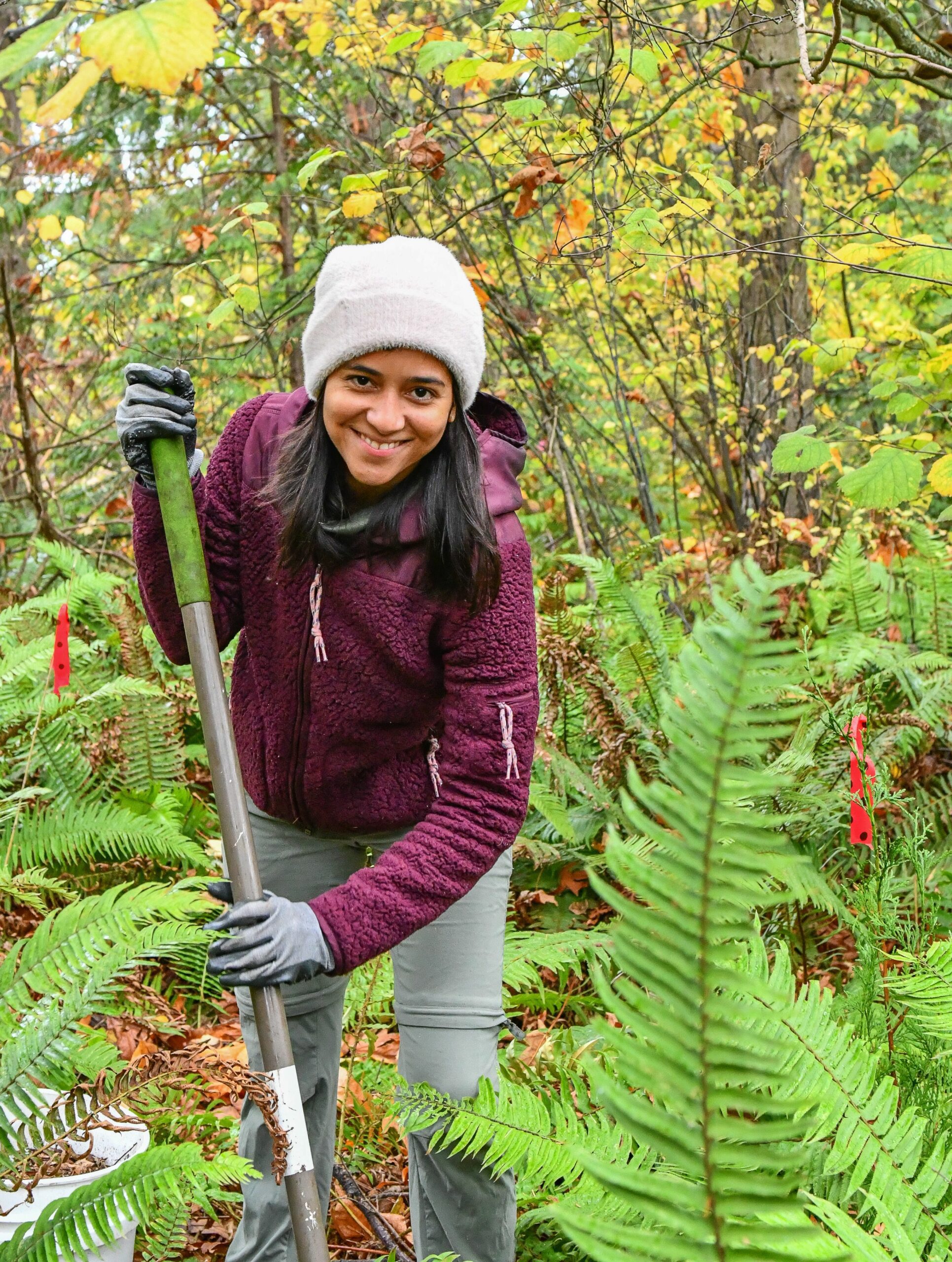 a volunteer helps restore her local park