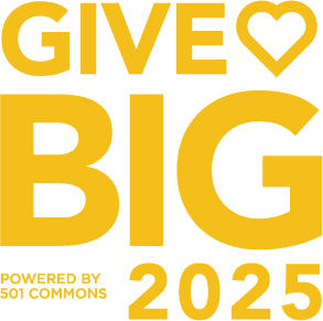 Logo of "Give Big" 2025, in gold letters.