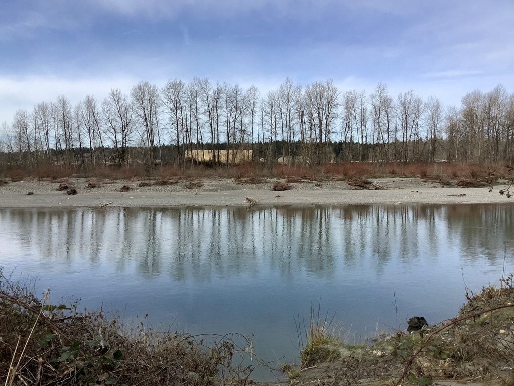 The Stillaguamish River and a section of its banks, which regularly floods